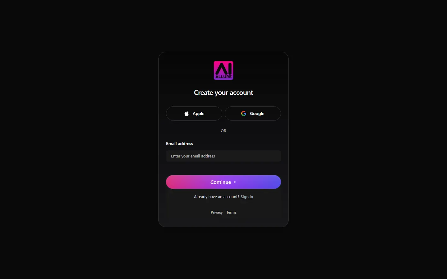 AI Allure Registrierung